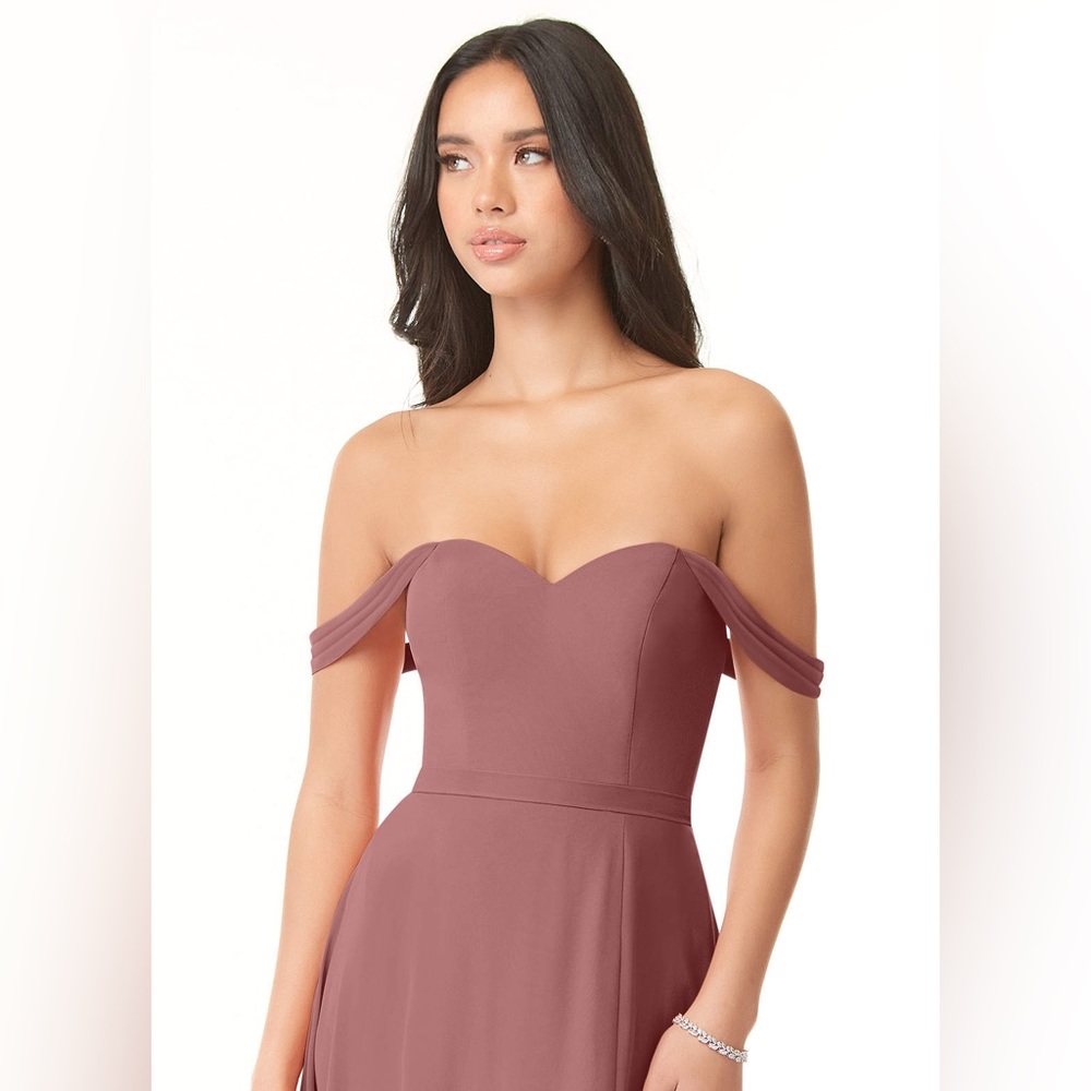Azazie Desert Rose Mauve Chiffon Floor Length Dress Size 4